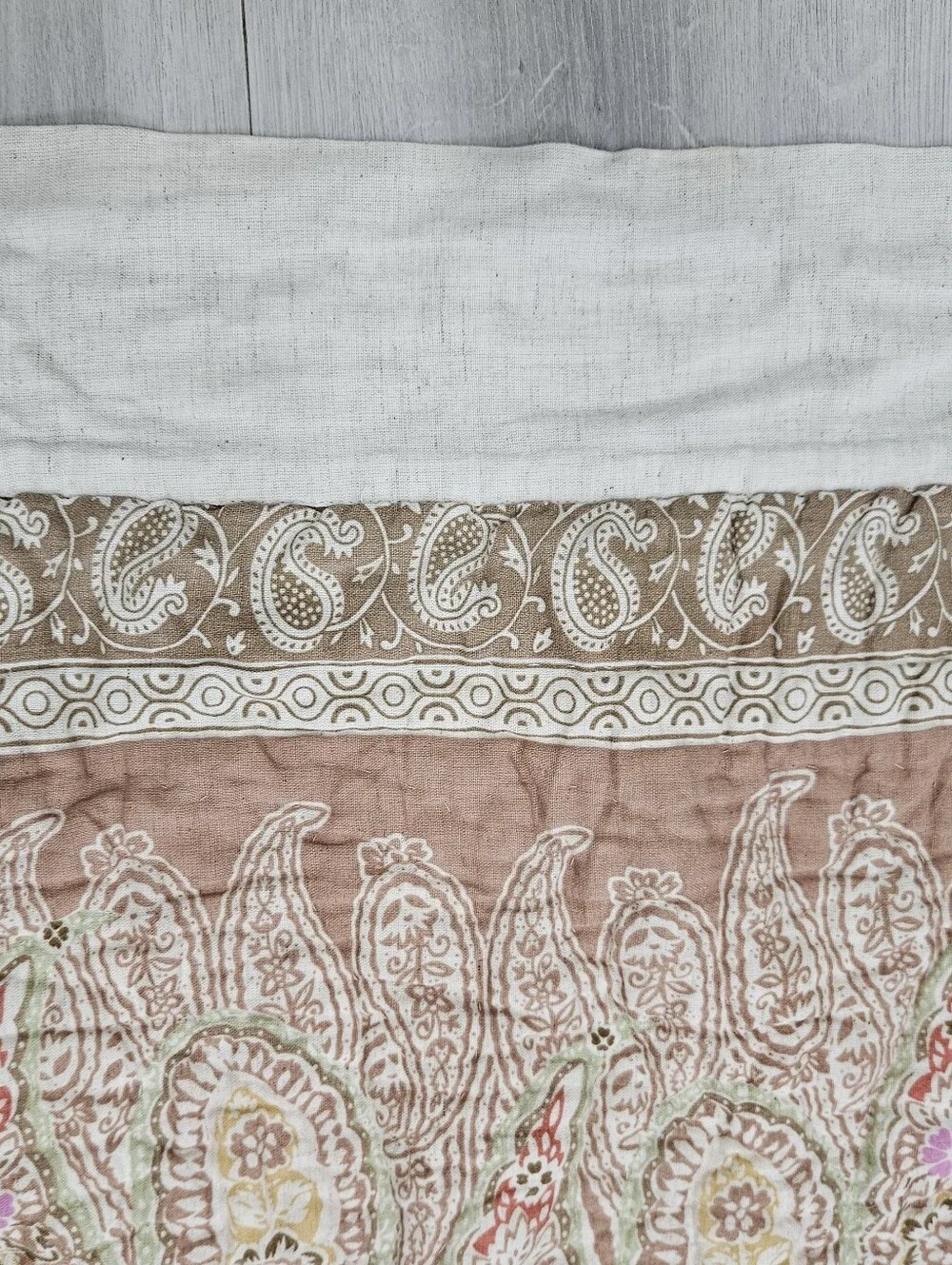 Soft Surroundings Paisley Stripe QUEEN Muslin Quilt Oatmeal Pink Mustard Muted